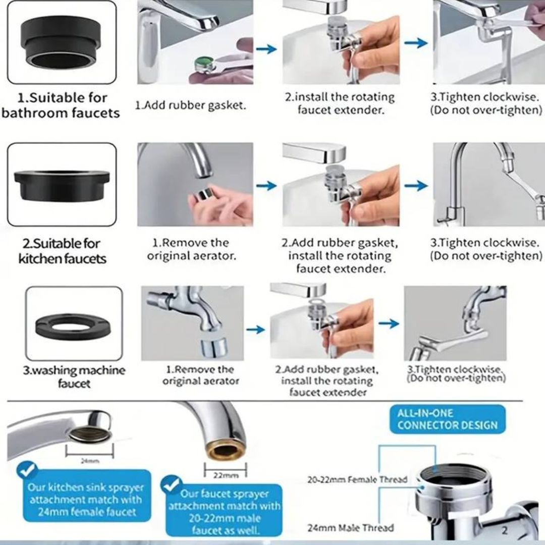 1080° Draaibare kraanopzet stuk Bubbler